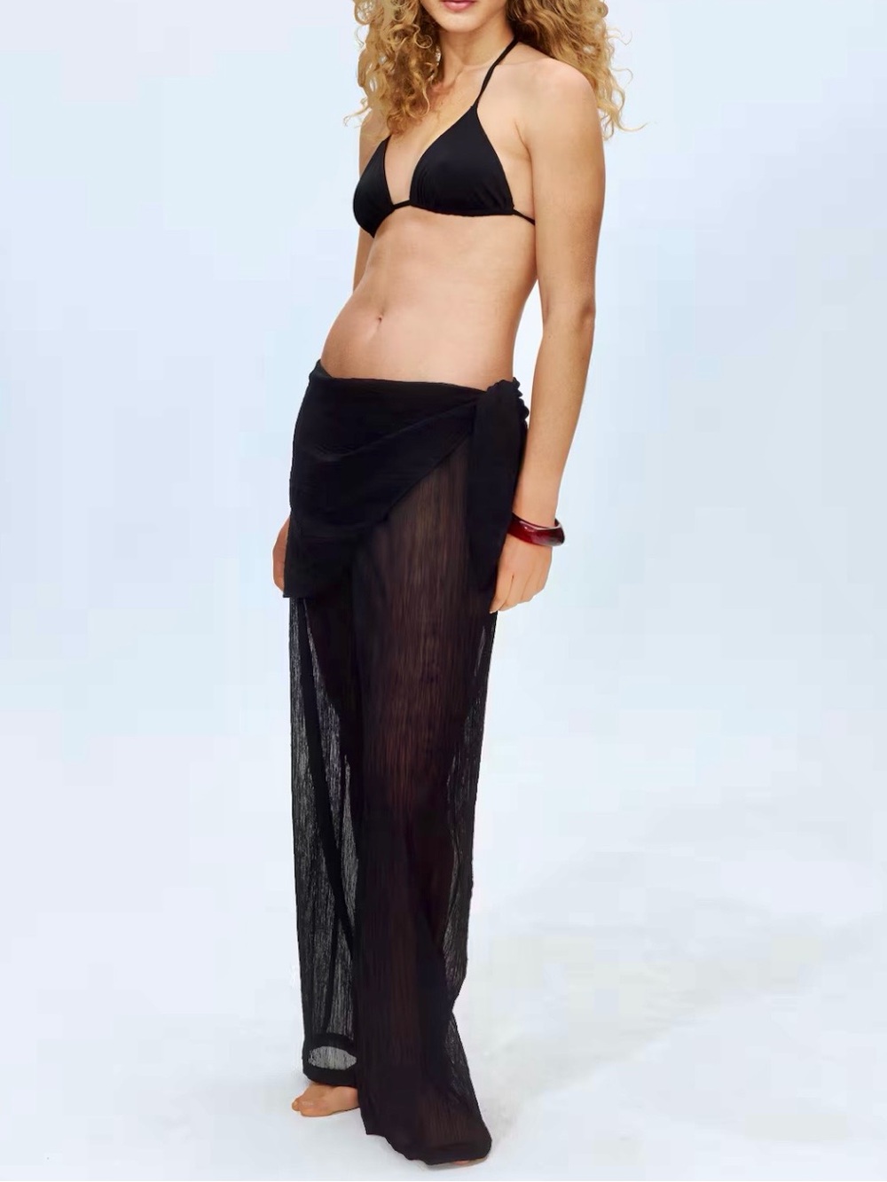H&M NWT Black Sheer Wrap tie side Sarong pants swim Cover-Up - Picture 3 of 6
